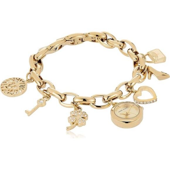 Women's Premium Crystal Accented Gold-Tone Charm Bracelet Watch, 10/7604CHRM